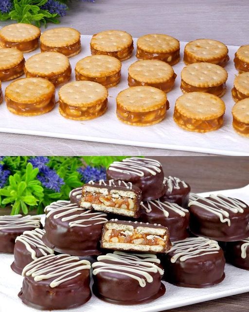 Solone kanapki z nugatem orzechowym i ciasteczkami w polewie czekoladowej