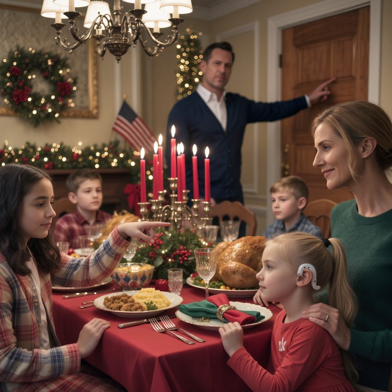 Podczas rodzinnego obiadu moja siostra naśmiewała się z aparatu słuchowego mojej córki. Tata powiedział: „To tylko żart – wyluzuj”. Milczałam. Ale mój mąż wstał. Bez słowa odprowadził ich do drzwi. Kiedy następnego ranka odkryli…