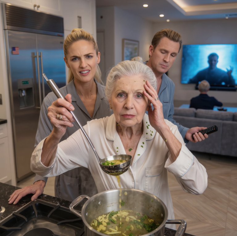 Synowa rzuciła chochlą tak mocno, że uderzyła mnie w głowę, kiedy gotowałam zupę, i krzyknęła: „Kto tak gotuje, ty naprawdę niczego nie potrafisz dobrze zrobić!”. Mój syn po prostu włączył telewizor, udając, że nie słyszy. Pięć minut później huk wstrząsnął całą kuchnią, a kiedy wbiegł i zobaczył, co robię z garnkiem na kuchence, jego twarz zbladła jak kafelkowa ściana za nim, a ręka zaczęła mu drżeć, gdy szepnął moje imię w tej małej kuchni w samym środku Ameryki tamtej nocy.