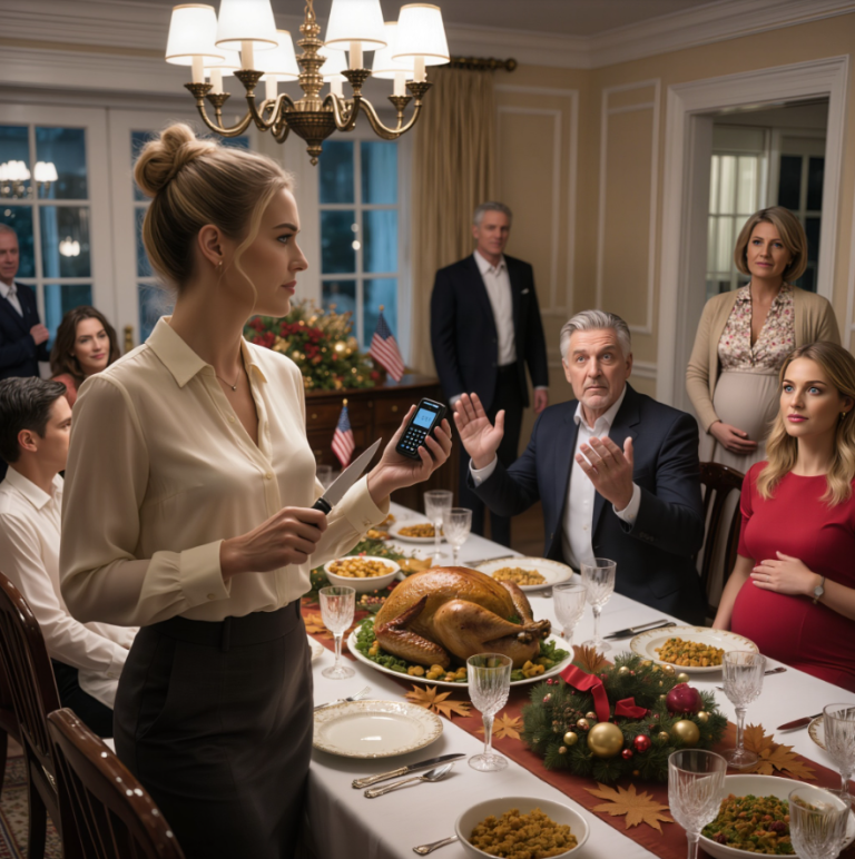 Mój tata przyprowadził swoją panią na obiad z okazji Święta Dziękczynienia i powiedział mi: „Najpierw ją obsłużyć, bo jest w ciąży”. Moja mama wybiegła z płaczem. Zachowałem spokój i położyłem indyka na stole. Ale kiedy go kroiłem… Wyciągnąłem urządzenie nagrywające, które działało od miesięcy… WSZYSCY ZATRZYMALI