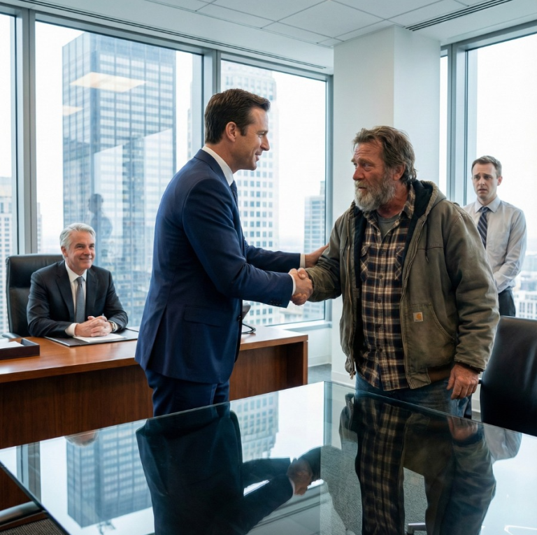 Za darmo odholował samochód rodziny w deszczu — dwa tygodnie później spotkał ojca ponownie w najbardziej nieoczekiwanym miejscu