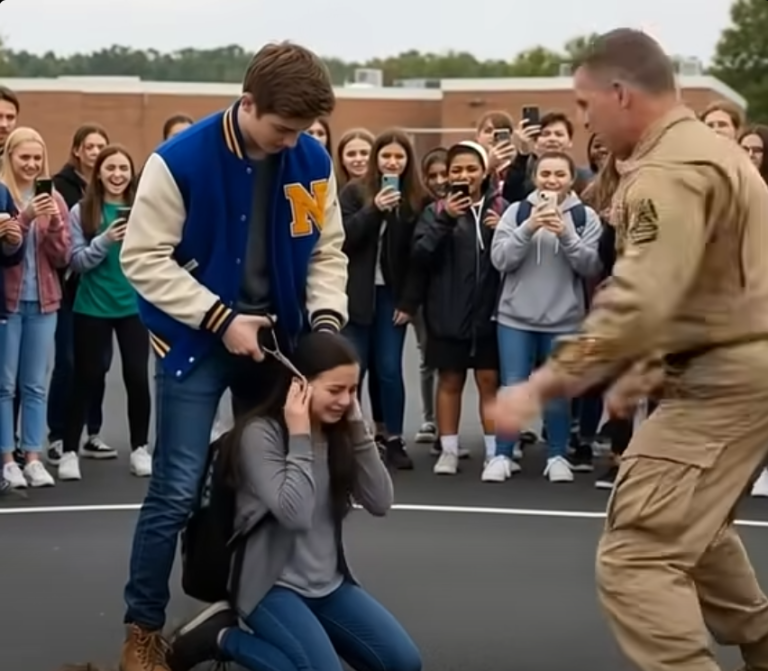 tt_Dręczyciel ciągnął moją córkę za włosy, podczas gdy nauczyciele patrzyli – aż zimny głos zagrzmiał: „Puśćcie moją córkę. Natychmiast”. Nie mieli pojęcia, że ​​jej ojciec właśnie wrócił z wojny.**